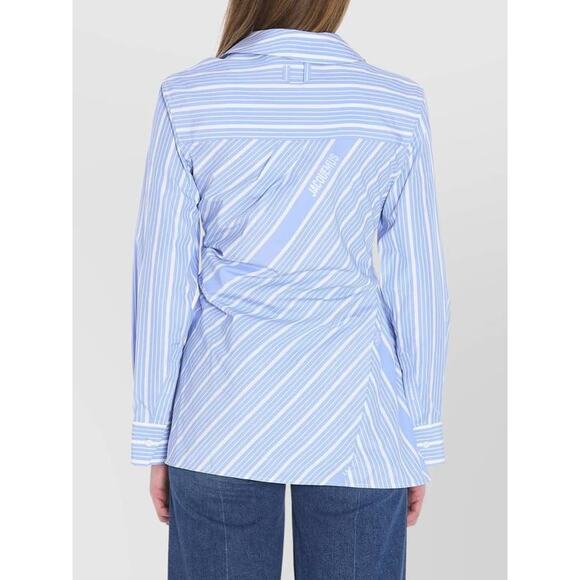 Jacquemus La Chemise Pablo Asymmetric Shirt in Blue Stripe 36 US 4 - Picture 4 of 4